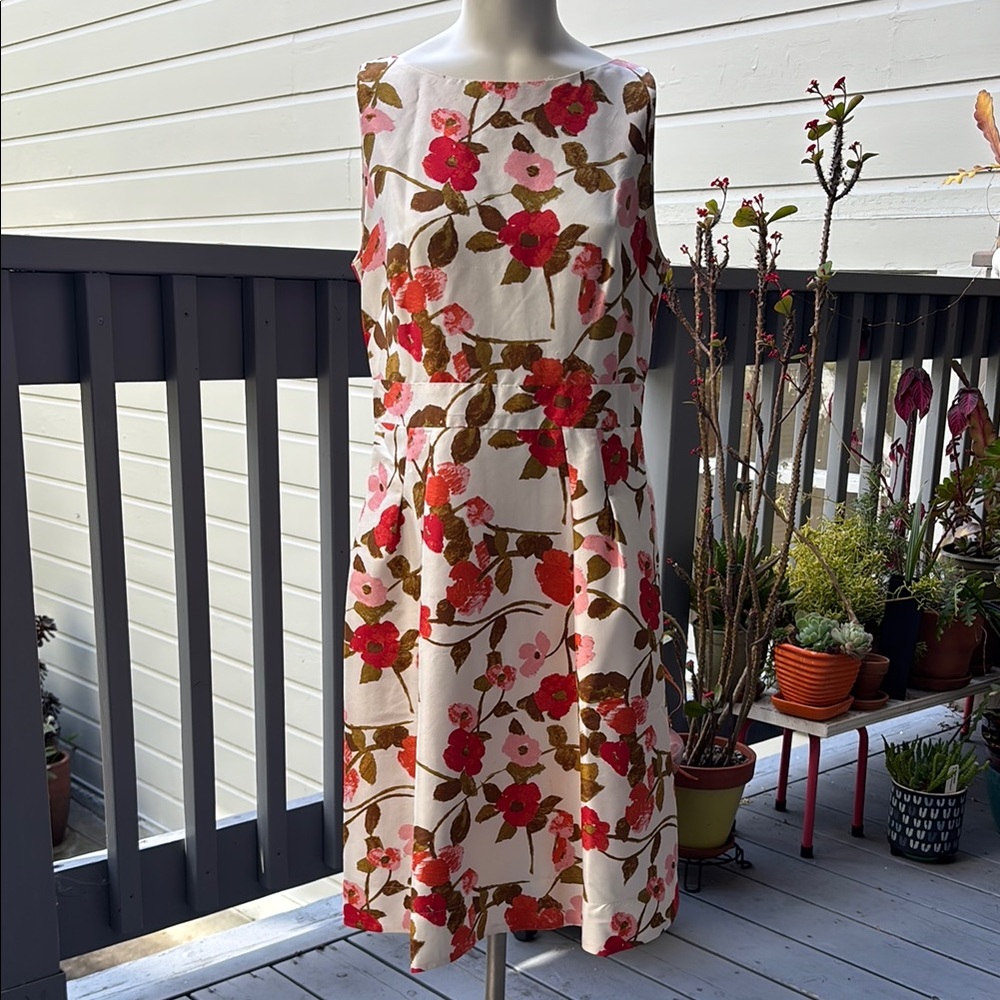 Banana Republic Red and Pink Scoop Neck Midi Dress